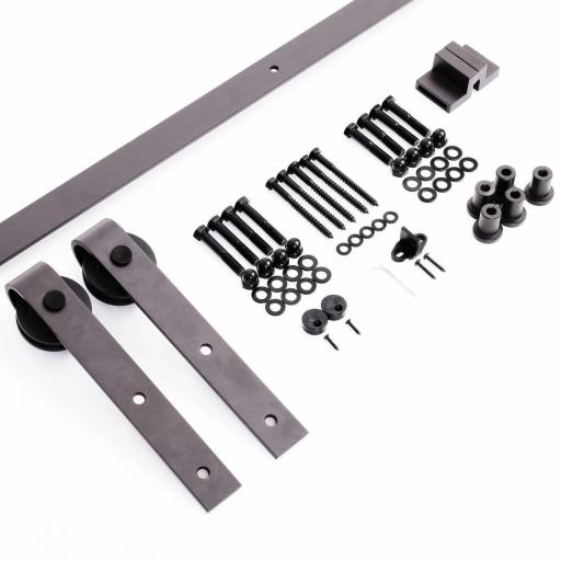 200 cm Herraje para Puerta Corredera de Madera Kit de Accesorios Guía de Riel con Tornillos Carga Máx. 90 kg Acero al Carbono Marrón [5]
