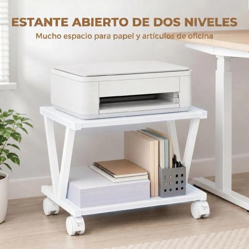 Soporte para Impresora de 2 Niveles Bajo Escritorio con Ruedas Bloqueables para Oficina en Casa 44x28x32 cm Blanco [6]