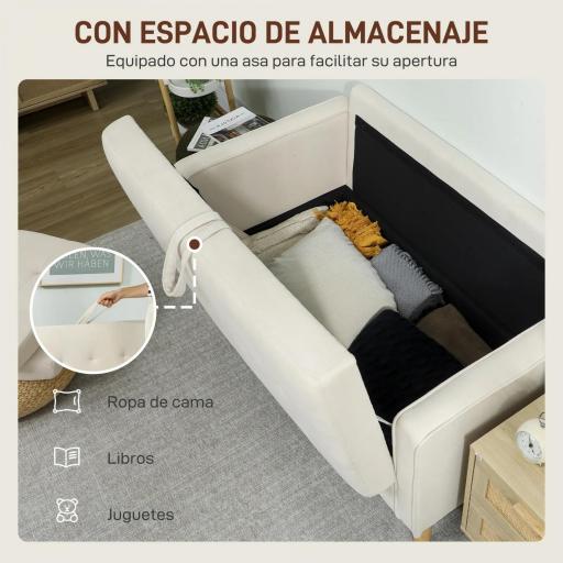 Sofá de 2 Plazas con Espacio de Almacenamiento Patas de Madera Respaldo Capitoné 117x62x78 cm Crema [2]