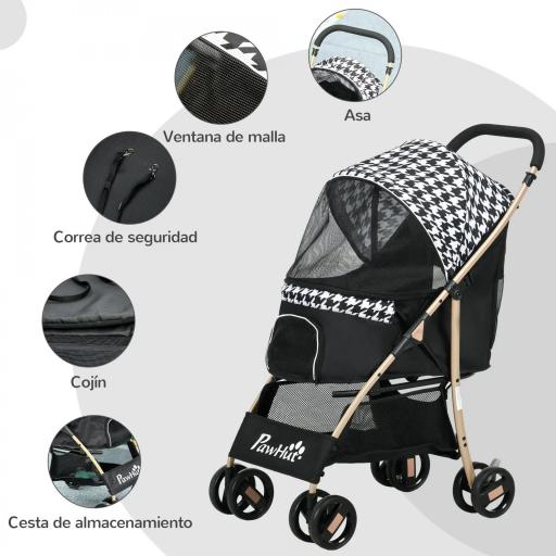 Carrito para Mascotas con 2 Puertas Ventana de Malla Cesta de Almacenamiento Cuerda de Seguridad 80x44,5x97 cm Negro [1]