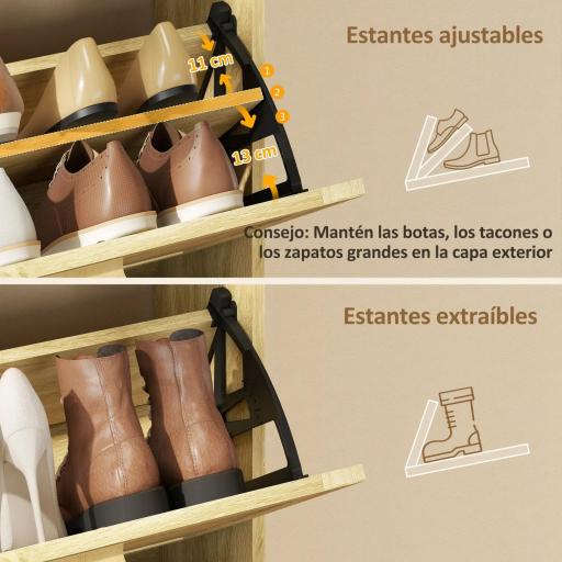 Mueble Zapatero con 3 Cajones Abatibles y Estante Abierto para12-18 Pares de Zapatos 65x24,5x153 cm Roble [5]