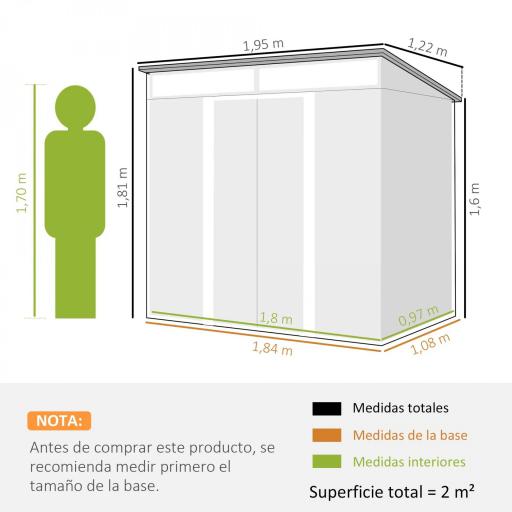 Caseta de Jardín 195x122x181,5 cm con Puerta Corredera 2 Ventanas y Anti-UV para Almacenar Herramientas Gris Oscuro [1]