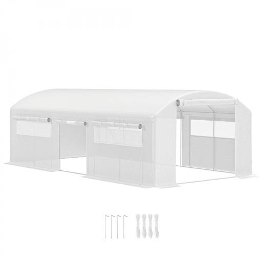 Invernadero de Túnel 6x3x2 m con 6 Ventanas de Malla Cubierta de PE Anti-UV y 3 Puertas Enrollables Blanco [9]