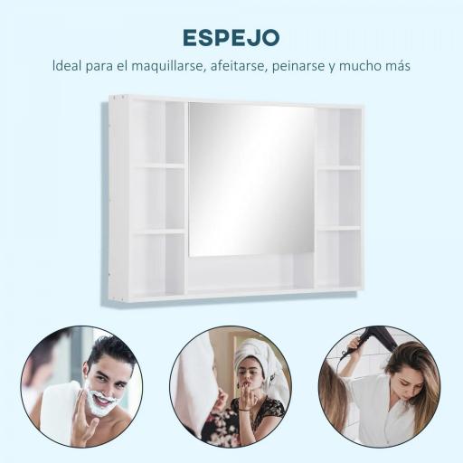 Armario de Baño de Pared con Espejo Puerta Estantes Abiertos 100x15x70 cm Blanco [7]