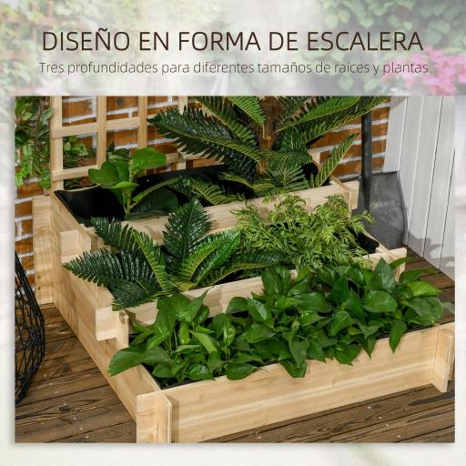 Jardinera de 3 Niveles con Enrejado y Tela no Tejida para Cultivos Verduras Flores Hierbas 95x95x110 cm Natural [5]