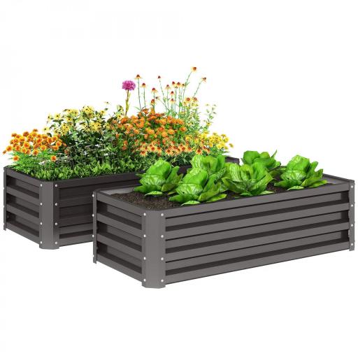 Juego de 2 Jardineras Exterior Grandes de Acero Galvanizado Huertos Urbanos para Terraza Jardín 110x50x30 cm Gris [6]