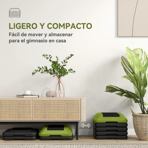 Step para Fitness Stepper Antideslizante con Altura Ajustable de 10/15/20/25/30 cm Carga 150 kg Verde [1]