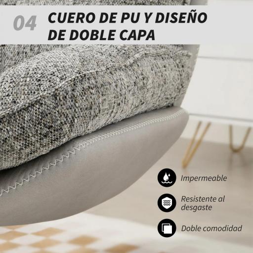 Butaca de Salón Giratoria Moderna Tapizada en Chenilla y Cuero PU con Asiento Ancho Base de Cruz Sillón Relax Gris [5]
