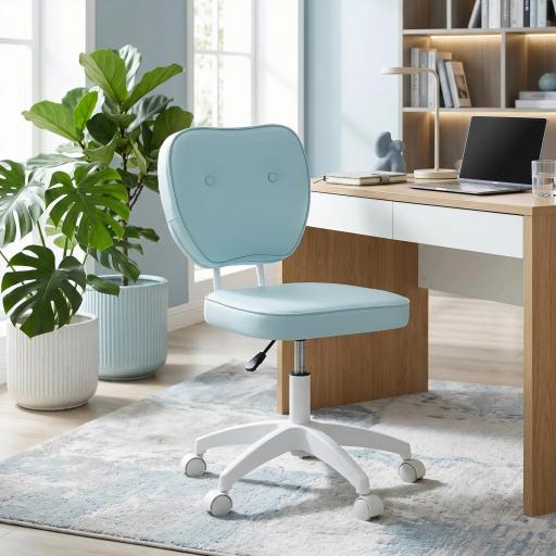 Silla de Oficina Giratoria Tapizada en PU con Altura Ajustable Sin Brazos Carga 120 kg 46x59x82-92 cm Azul Claro [2]