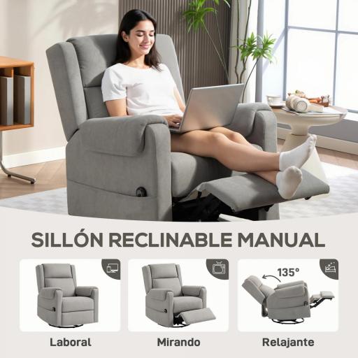 Sillón Relax Reclinable Eléctrico Giratorio y Basculante con Reposapiés Ajustable Mando a Distancia Gris Claro [2]