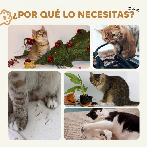 Casa para Gatos de Cartón Forma Castillo 2 Niveles con 3 Zonas de Rascado Túnel Rampa Incluye Hierba Marrón [3]