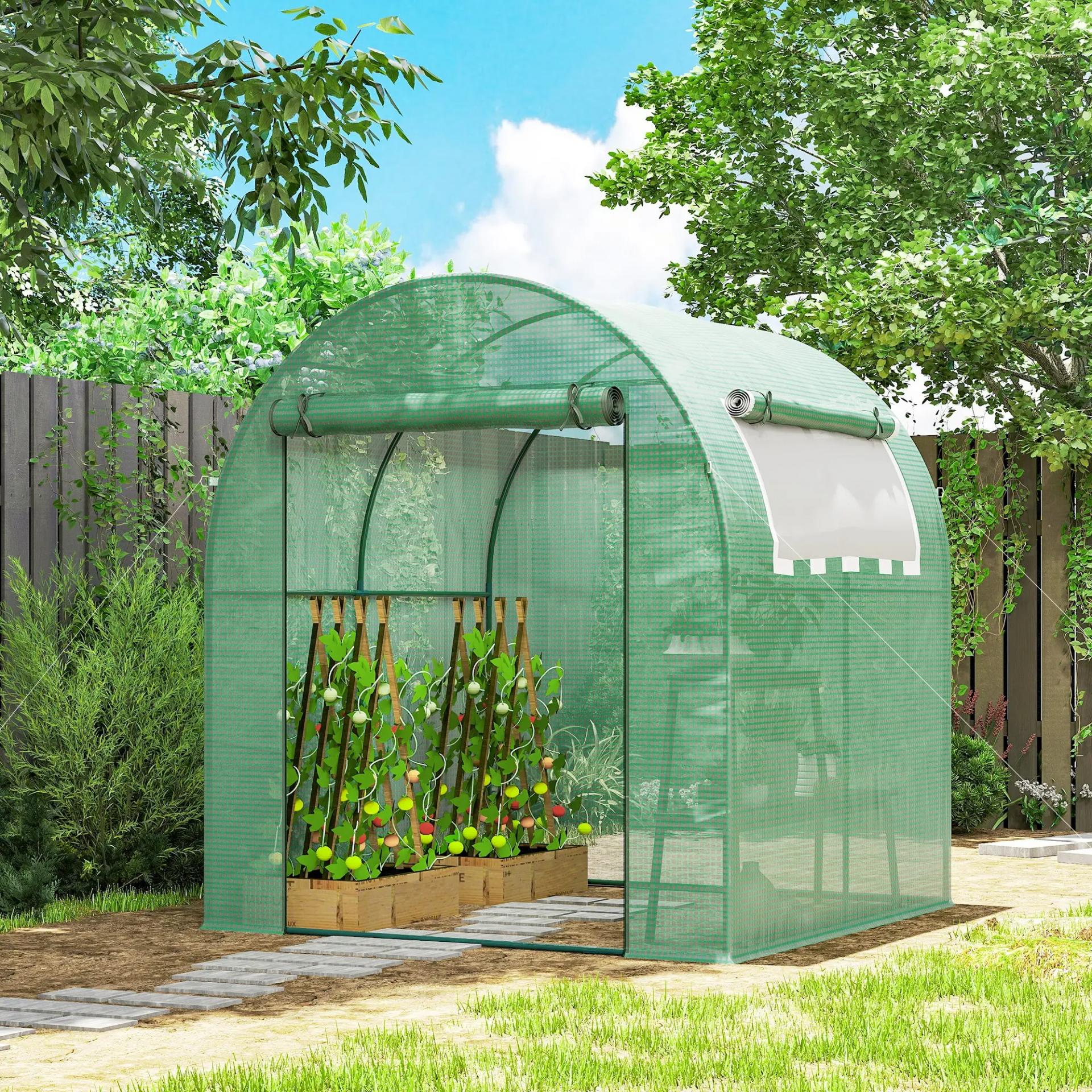 Invernadero de Jardín 180x180x200 cm Invernadero de Túnel Pequeño con Puerta Enrollable y Ventana de Malla Verde
