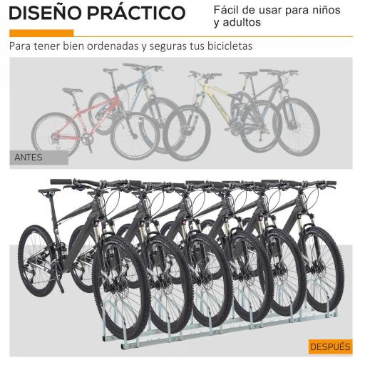Aparcamiento para 6 Bicicletas Soporte de Acero para Aparcar Bicicletas en el Suelo o Pared 179x33x27 cm Plata [6]