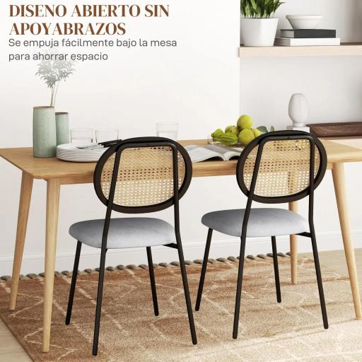 Pack de 2 Sillas de Comedor con Respaldo de Ratán Sintético y Marco de Acero para Salón 44x54x87 cm Gris y Negro [4]