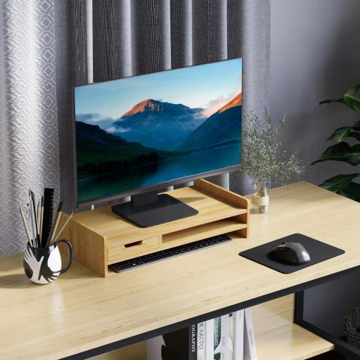 Soporte para Monitor de Bambú Organizador de Escritorio para Ordenador Portátil 49x25,5x11,5 cm Natural