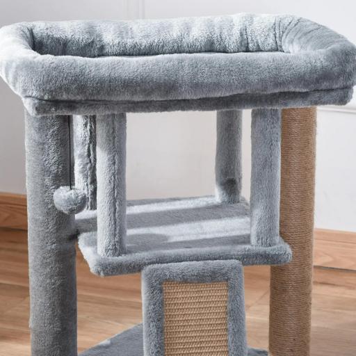 Árbol Rascador para Gatos Pequeños de 57 cm con Poste de Yute Rampa para Rascar Cama y Bola Colgante 40x40x57 cm Gris [4]