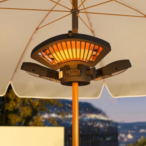 Calefactor Eléctrico Exterior 2400W con 3 Niveles de Calor Protección Antivuelco para Sombrilla Terraza Ø55x8 cm Negro [1]