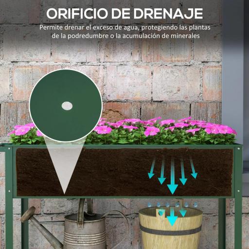 Huerto Urbano Elevado 109x44x80 cm con 2 Ruedas Estante y Asa para Cultivo Plantas Flores Verduras Verde [2]