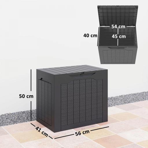 Baúl de Almacenaje Exterior de Polipropileno Impermeable con Asas y Soporte para Candado 56x41x50 cm Negro [1]