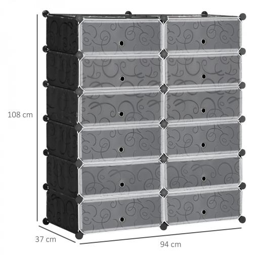 Armario Modular para Zapatos de Plástico con 12 Cubos Puertas y Conectores Diseño DIY para Entrada o Dormitorio Negro [1]