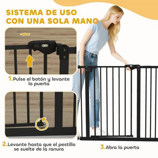 Barrera de Seguridad para Perros 74-94 cm con Extensión Montaje a Presión y Doble Bloqueo Negro [6]