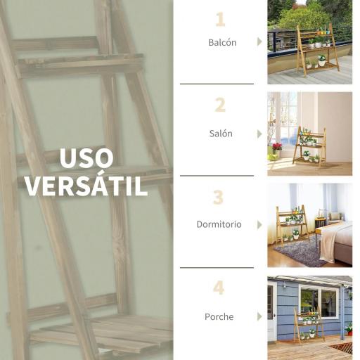 Soporte para Plantas de Madera de 3 Niveles Estantería para Plantas Plegable Soporte para Macetas 80x37x93 cm Natural [3]