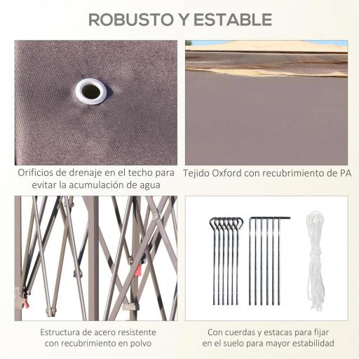 Cenador de Jardín Hexagonal 4,05x3,4x2,85 m con Doble Techo 6 Mosquiteras Desmontables Bolsa y Anti-UV Beige [5]