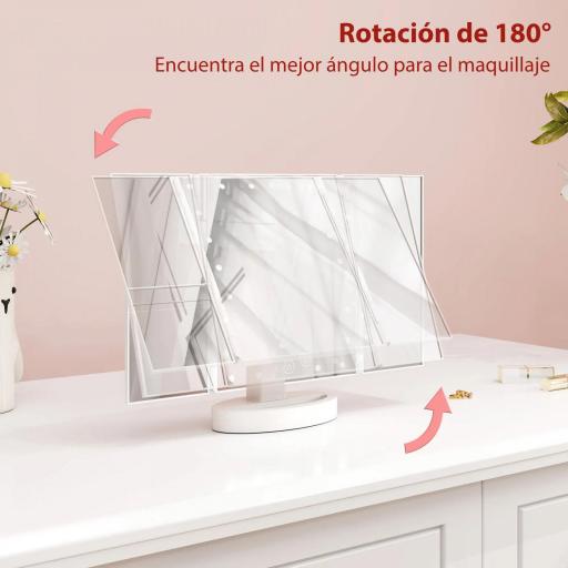 Espejo Maquillaje con Luz Aumento 1X/2X/3X Rotación Libre de 180° 21 Luces LED Interruptor Táctil Blanco [7]