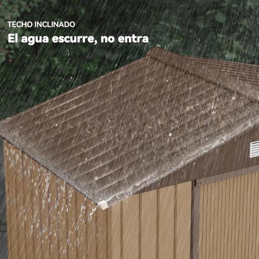 Caseta de Jardín 213x130x185 cm Cobertizo Metálico de Exterior para Almacenamiento de Herramientas Caqui [6]