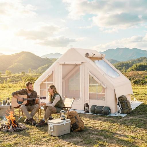 Tienda de Campaña Inflable con Apertura de Chimenea y Claraboya Bomba Bolsa UPF30+ para 4 Estaciones Impermeable 5000+ [0]