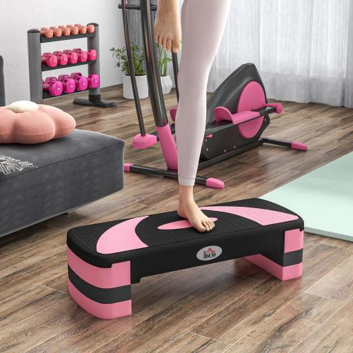 Step de Aeróbic para Fitness Antideslizante con Altura Regulable 3 Niveles de 10/15/20 cm Carga 150 kg 80x31x20 cm Rosa