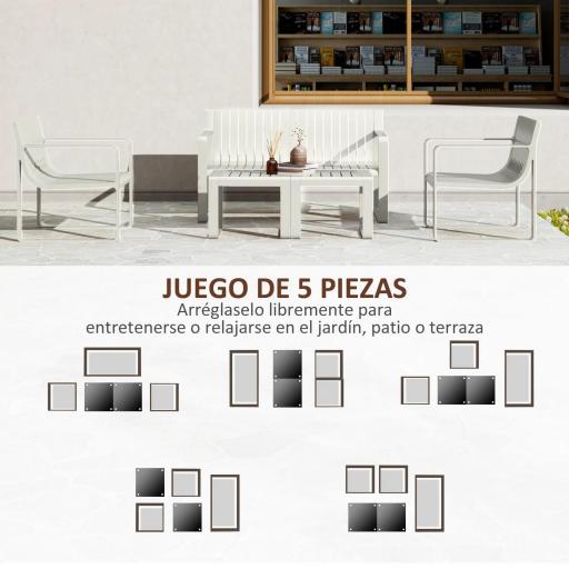 Conjunto de Jardín de 5 Piezas con Sofá de 2 Plazas Sillones y Mesas Diseño de Lamas Polipropileno Impermeable Anti-UV [2]