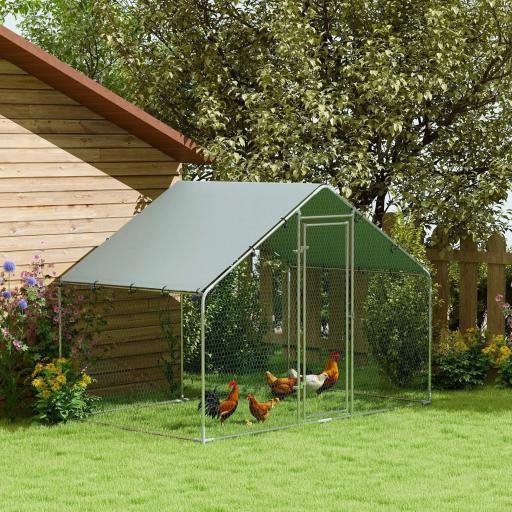 Corral para Gallinas Gallinero Metálico Grande de 3x1,7x1,9 m con Cubierta Impermeable y Anti-UV Plata