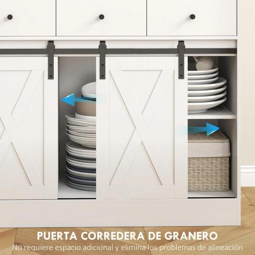 Alacena de Cocina con 2 Puertas Corredizas 3 Cajones Encimera para Microondas y Estantes Ajustables Blanco 93,5x40x180cm [3]