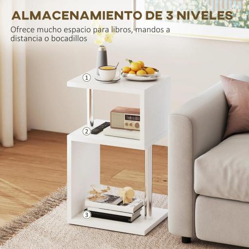 Mesa Auxiliar con Luz LED de 3 Niveles con Estantes y Estructura de Aluminio para Salón Dormitorio 44x38x75 cm Blanco [4]