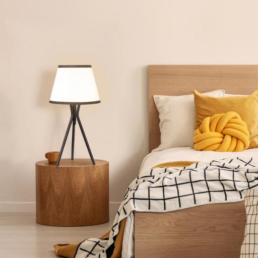 Lámpara de Mesa con Trípode de Metal Lámpara de Escritorio con Pantalla de Tela y Casquillo E27 Máx. 40W Estilo Moderno para Dormitorio Salón Ø25x50 cm Blanco y Negro