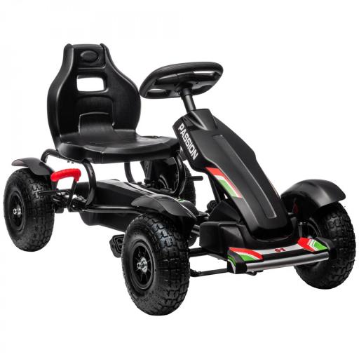 Go Kart a Pedales para Niños con Asiento Ajustable Neumáticos de Goma Freno de Mano Carga 50 kg 121x58x61 cm Negro [8]