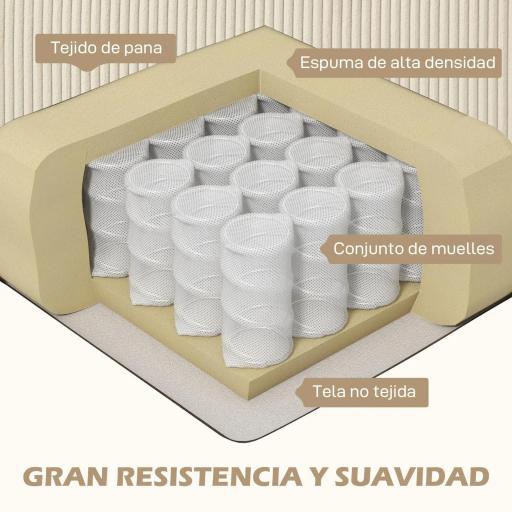 Sofá Chaise Longue de 3 Plazas en Forma de L Tapizado en Pana Asiento y Respaldo Acolchados 214x134x87 cm Beige [7]