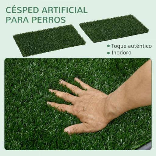 Inodoro para Perros con 2 Céspedes Artificiales Rejilla y Bandeja para Entrenamiento de Cachorros 67x41x3,5 cm Verde [4]