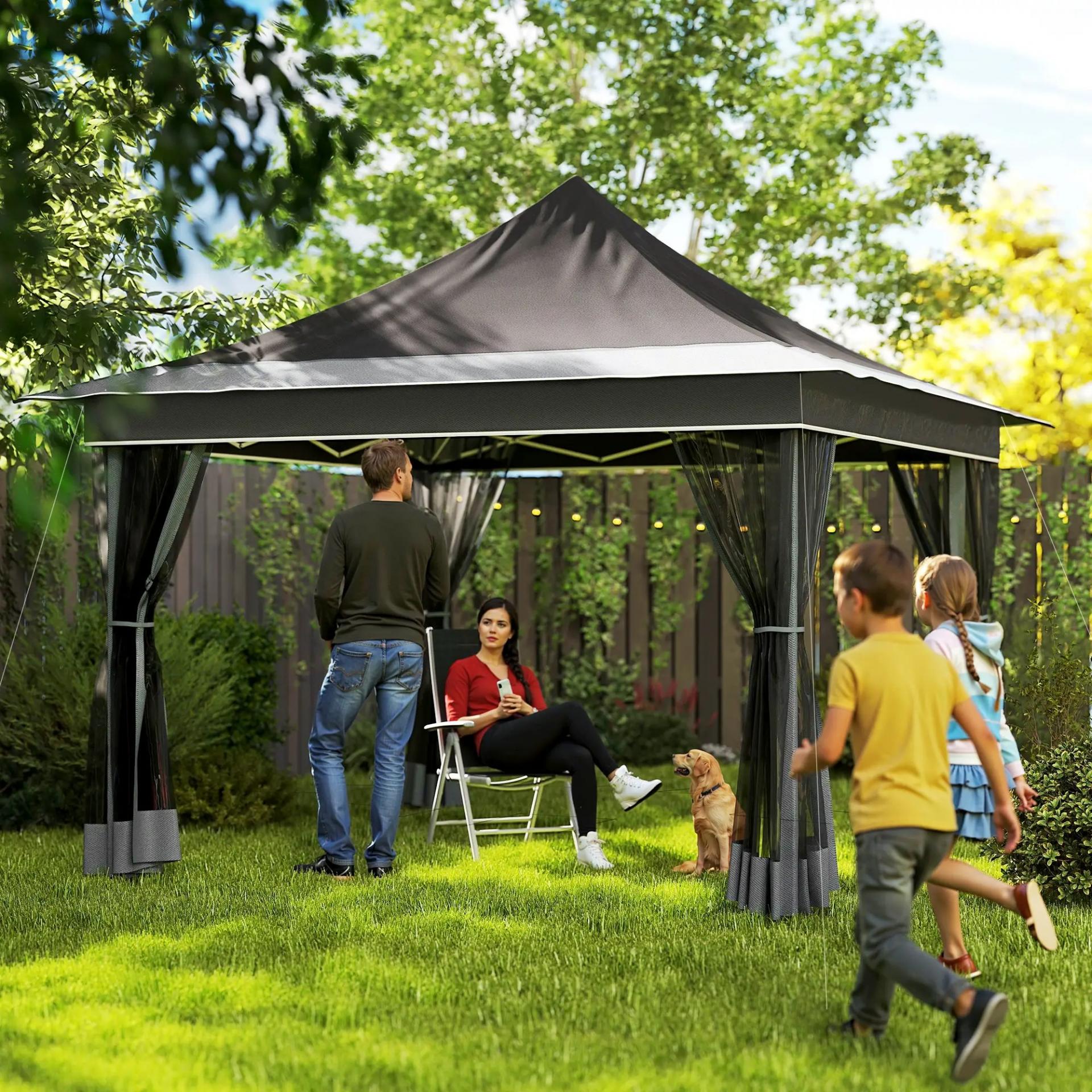 Carpa Plegable 3,5x3,5x3 m con Mosquitera Altura Ajustable y Protección UPF50+ con Bolsa de Transporte Gris Oscuro