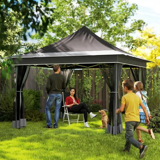 Carpa Plegable 3,5x3,5x3 m con Mosquitera Altura Ajustable y Protección UPF50+ con Bolsa de Transporte Gris Oscuro