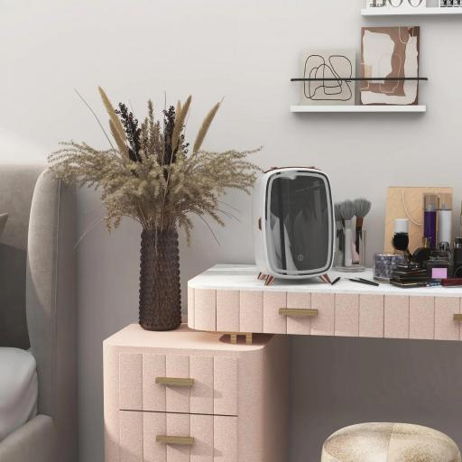 Nevera para Cosméticos Pequeña con 6L Capacidad con Puerta con Espejo y Luces LED Ajustables 24,3x19,4x35,6 cm Blanco [5]