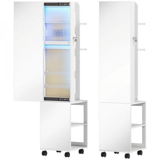 Espejo Joyero con Luces LED Armario para Joyas de Giro de 360° Cerradura y Llaves Superficie Blanco y Forro Beige [8]