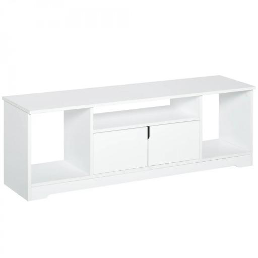 Mueble de TV para Televisor de hasta 42" Mesa para TV de Salón Moderna con Armario de Doble Puerta y 3 Compartimentos Abiertos 120x30x41cm Blanco [8]