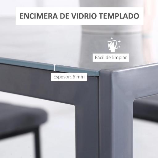 Mesa de Comedor de Cristal Mesa de Cocina Cuadrada para 4 Personas con Patas de Metal para Salón 75x75x75 cm Gris [2]