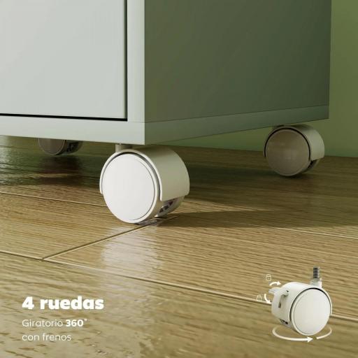 Cajonera Escritorio Archivador Móvil con 6 Cajones Ruedas Guías Deslizantes Silenciosas para Oficina Casa Verde [2]