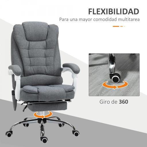 Silla de Oficina con 6 Puntos de Masaje Función de Calentamiento Reposapiés y Control Remoto 65x70x111-119 cm Gris [2]