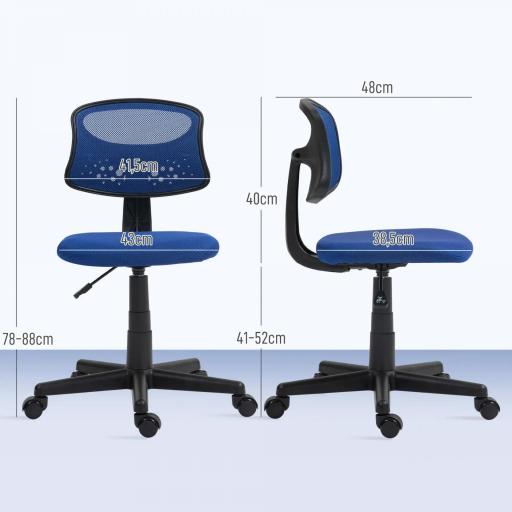 Silla de Oficina sin Brazos Silla de Escritorio Giratoria con Respaldo de Malla Transpirable Altura Ajustable Azul [2]