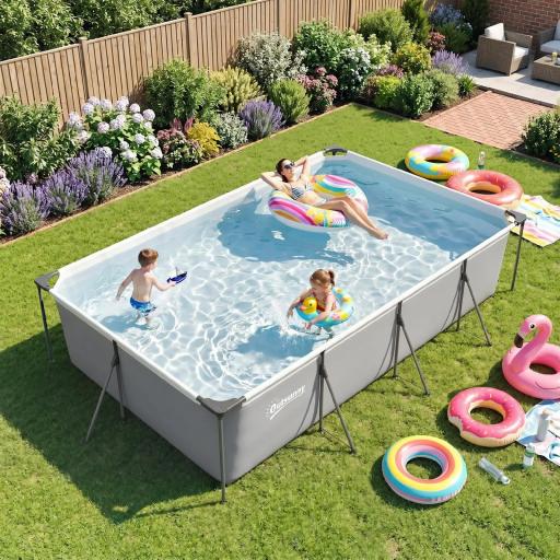 Piscina Desmontable Tubular 394,5x208,3x80,5 cm 6075 L con Marco Metálico Parche de Reparación sin Depuradora Gris [2]