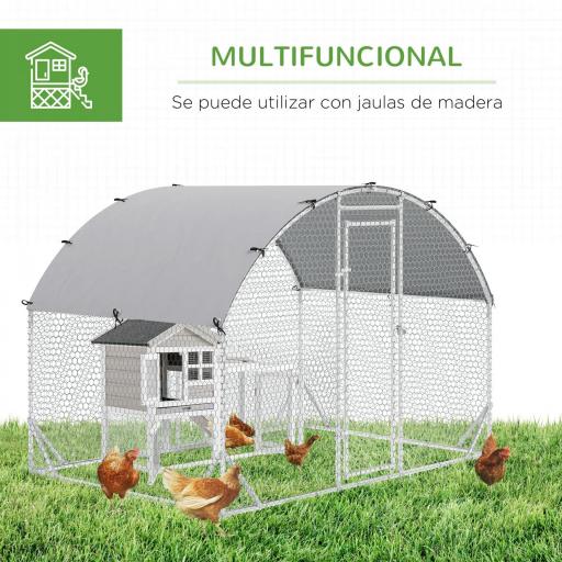 Gallinero 280x190x197 cm con Cubierta de Tela Oxford Impermeable y Resistente a los Rayos UV para Patio Plata [3]